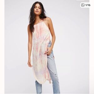 Free People Asymmetrical Chiffon Top in Pink and Cream Size large